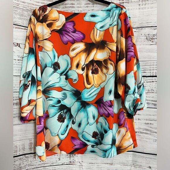Chico’s Top Womens Sz XL Floral Tropical Iris Print Bateau Neck Blouse colorful - Picture 4 of 11
